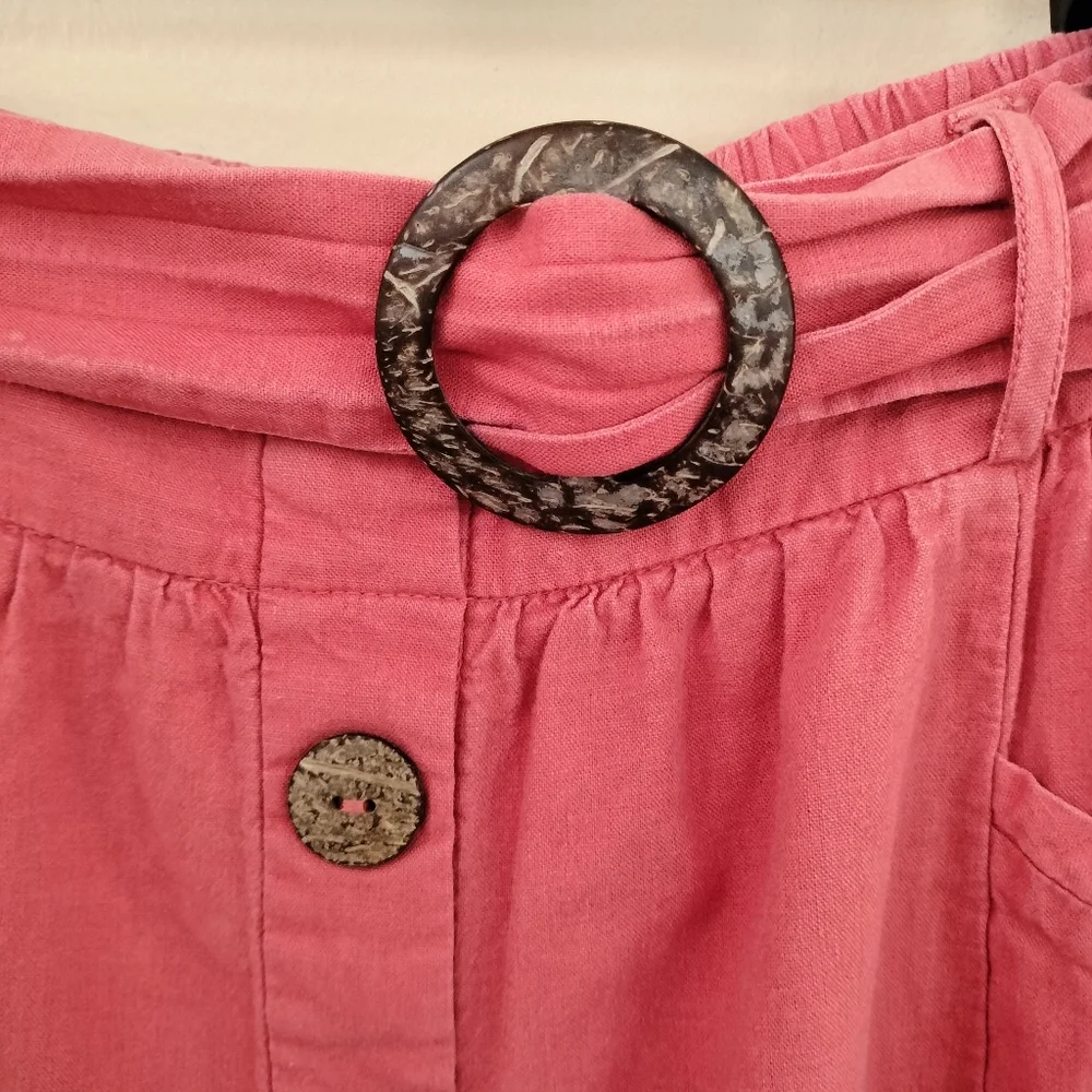 Topshop Linen Blend Orange A-Line Skirt Decorative Buttons Belt 6 Office Travel